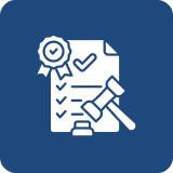 Certificate icon with checklist and gavel.
