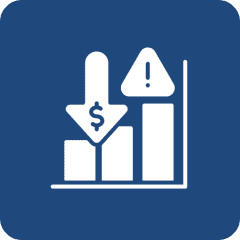 Graph with dollar sign and exclamation mark.