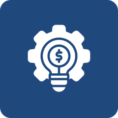 Lightbulb with dollar sign inside gear.